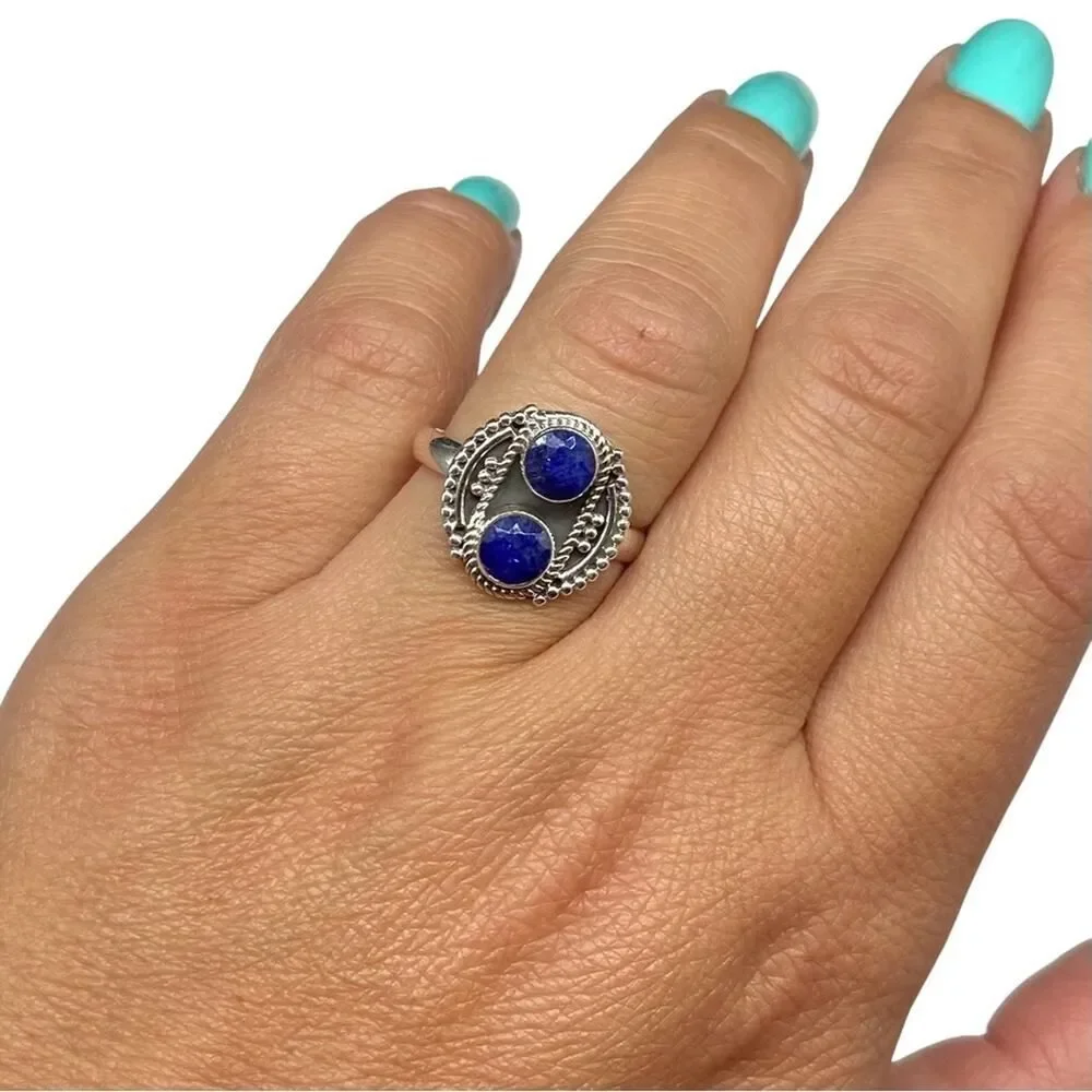 Sapphire Ring Size 7.5 Solid 925 Sterling Silver